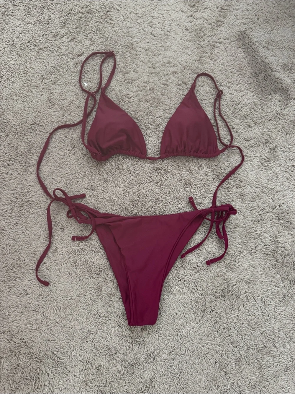 Zaful Maroon Triangle Tie-Side Bikini Set